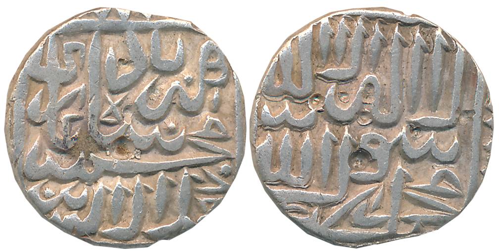 Akbar, Silver 1/2 Rupee, 5.32g, “Kalima” type, Karrah Mint (off flan) (Not listed in KM). 