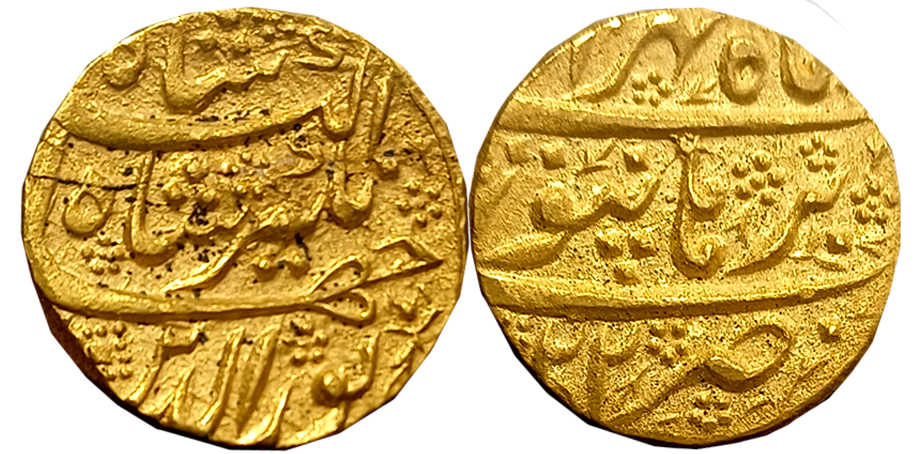 Jahangir, Gold Mohur, 10.63g, “Burhanpur Mint, Ilahi Month Mihir, RY 22, Obv: Persian lege