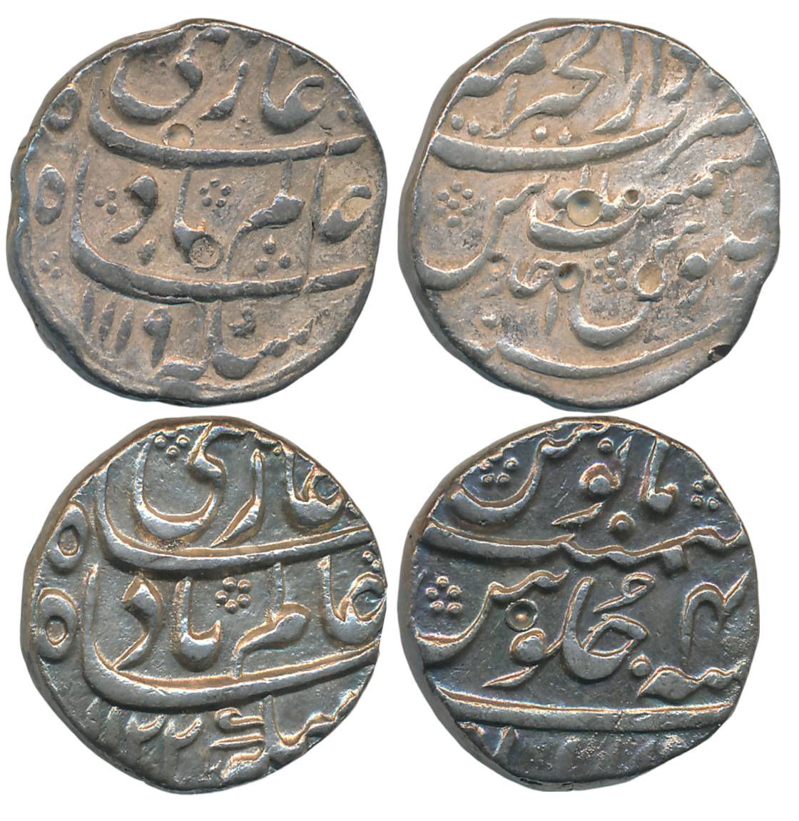 Shah Alam, Silver Rupees (2), 11.21g, 11.52g, Dar ul Khair Ajmer Mint, AH 1119/ RY Ahad & 