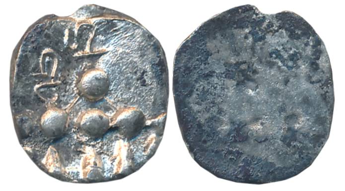 Gandhara region, Silver Dammas, 1.19g, 2nd series, “Four dots” type, Uniface, Four large d