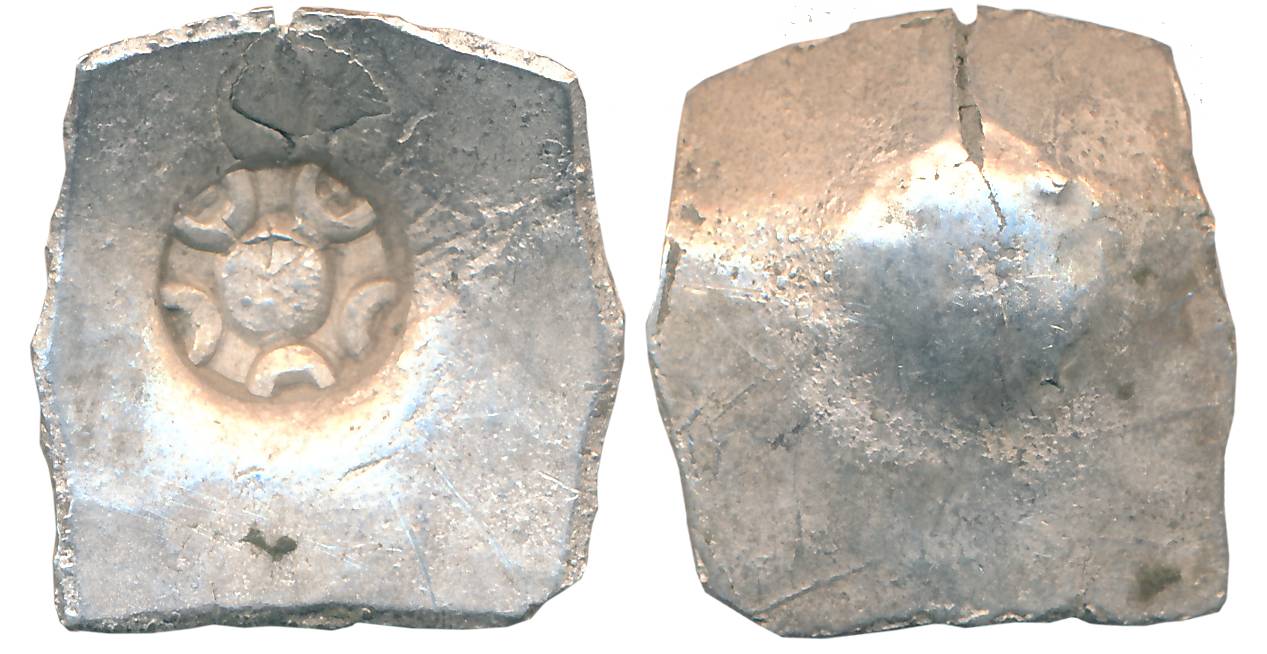 Punch Marked, Attributed to Shakya Janapada, Silver, Double Karshapna, 6.34g, Uniface, “Lu