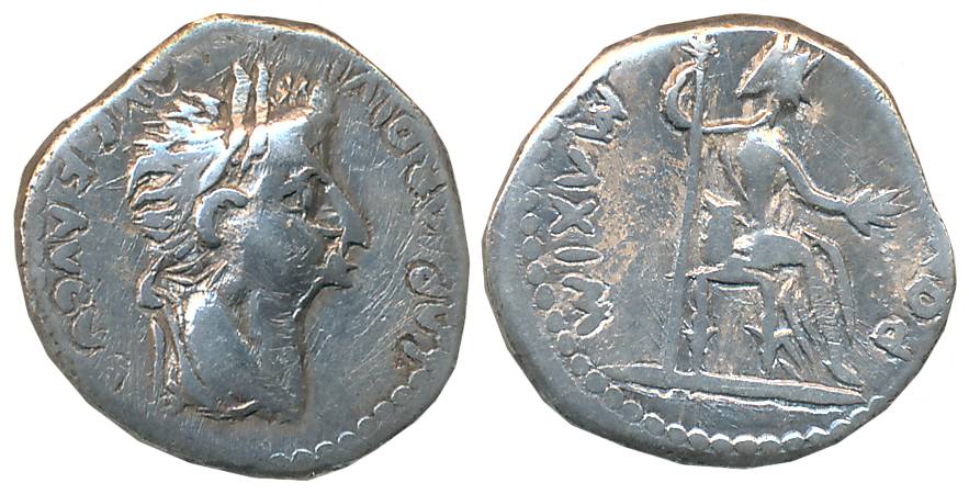 Roman, Tiberius, Silver Denarius, 3.63g, Indian imitation, Obv: laureate head of the king 