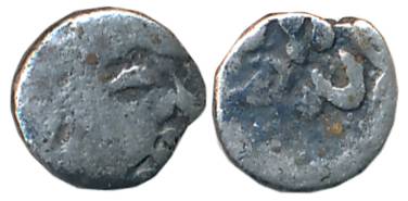 Rashtrakutas in Western India, Gunatunga, Silver Dramma, 0.39g, Obv: profile bust of king 