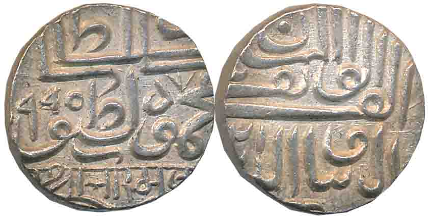Rao Sri Bharmalji I, Silver 1/2 Rupee, 5.64g, AH 995, with the name of Gujarat Sultan Muha