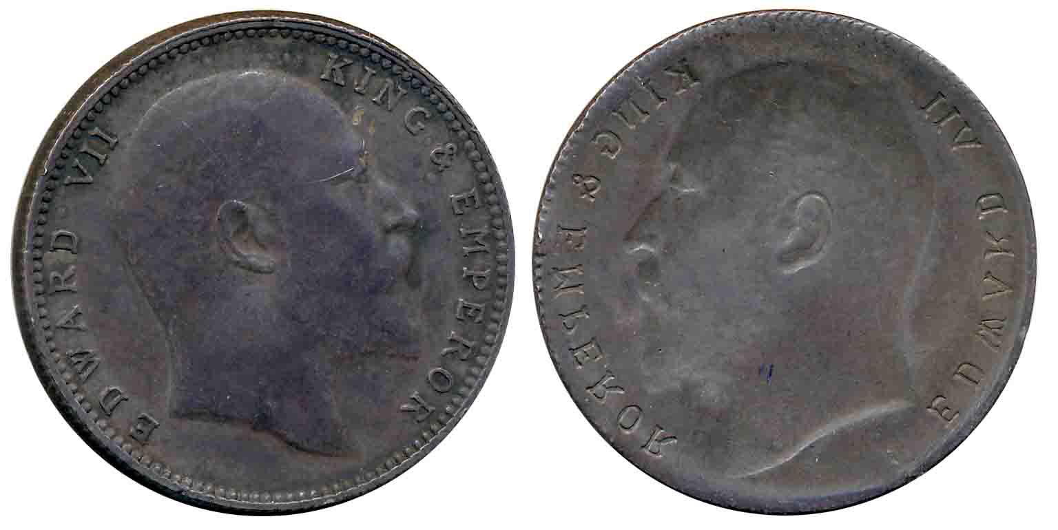 Edward VII, Copper 1/4 Anna, 11.58g, Lakhi- Brockage on obverse. Deep bold strike, patinat