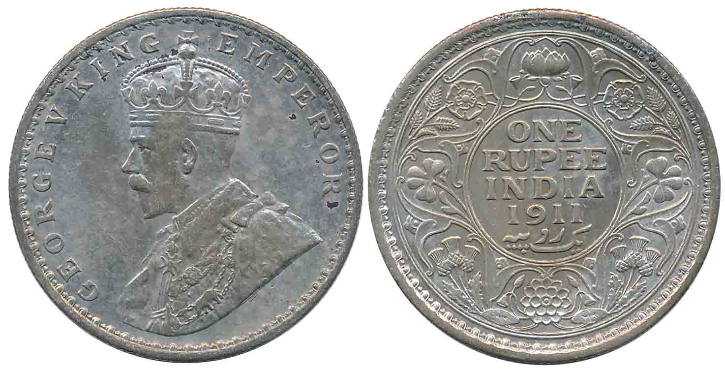 George V, Silver Rupee, “Pig” type, 1911. Bombay Mint. About uncirculated.
