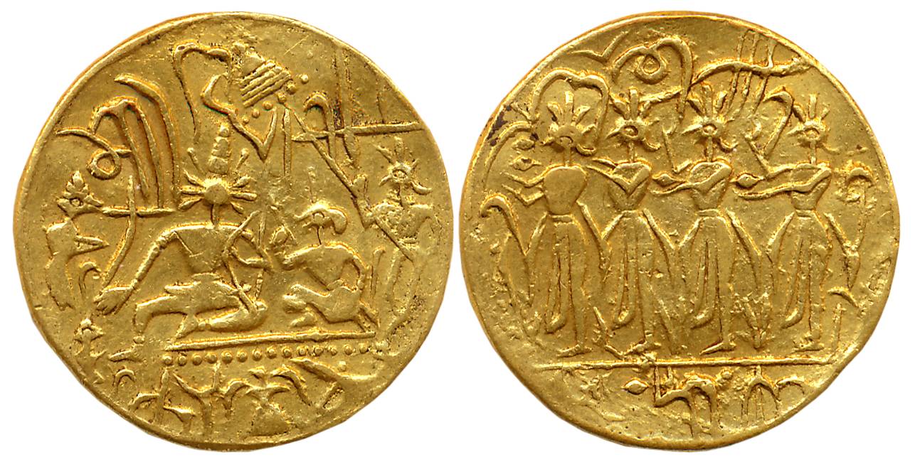 Ram Tanka, Temple Token, Gold, 11.19g, Obv: Ram Durbar - Ram and Sita seated on a throne, 