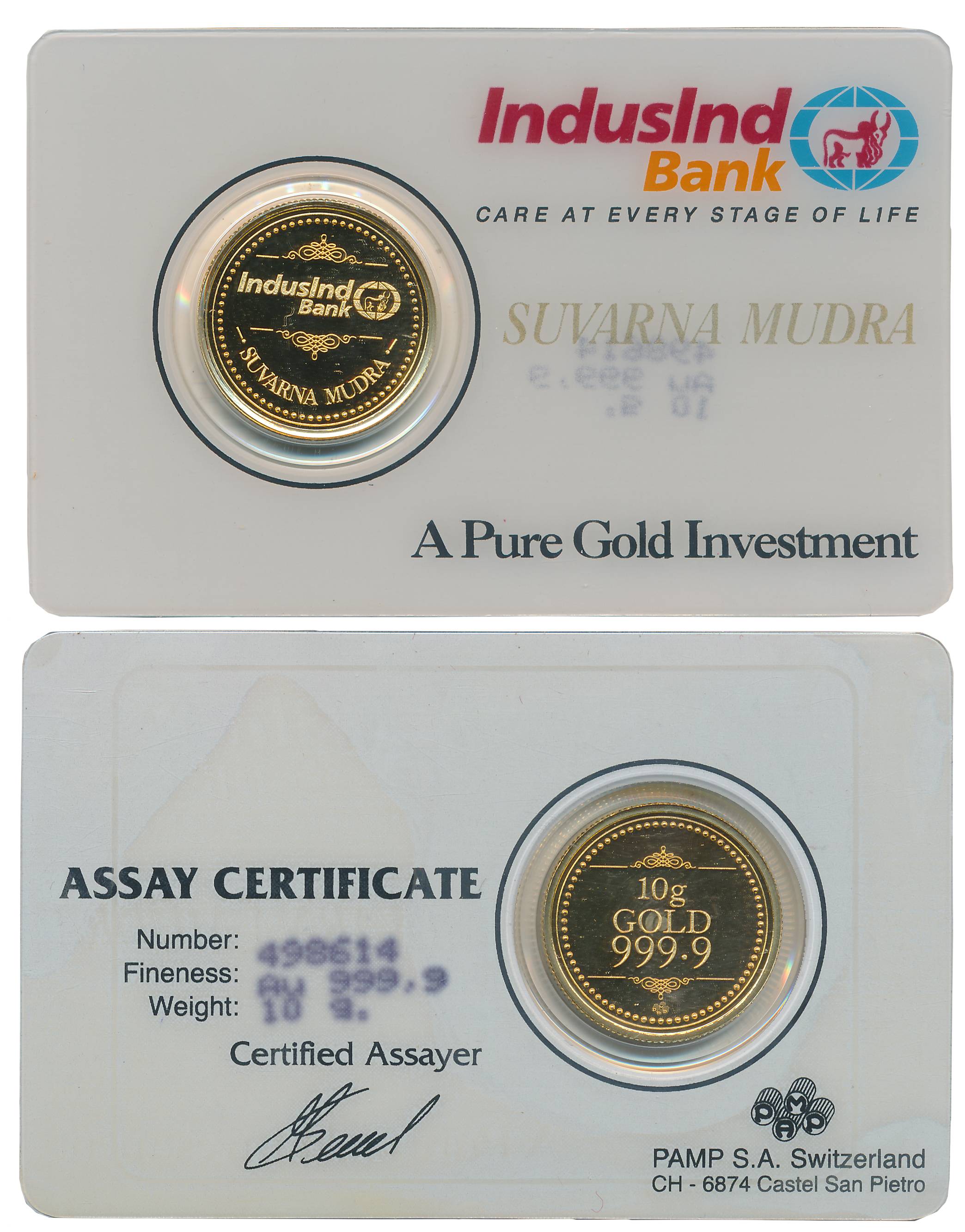 Induslnd Bank, Suvarna Mudra, Gold Token, 10.00g (999.9). Within tamper proof blister pack