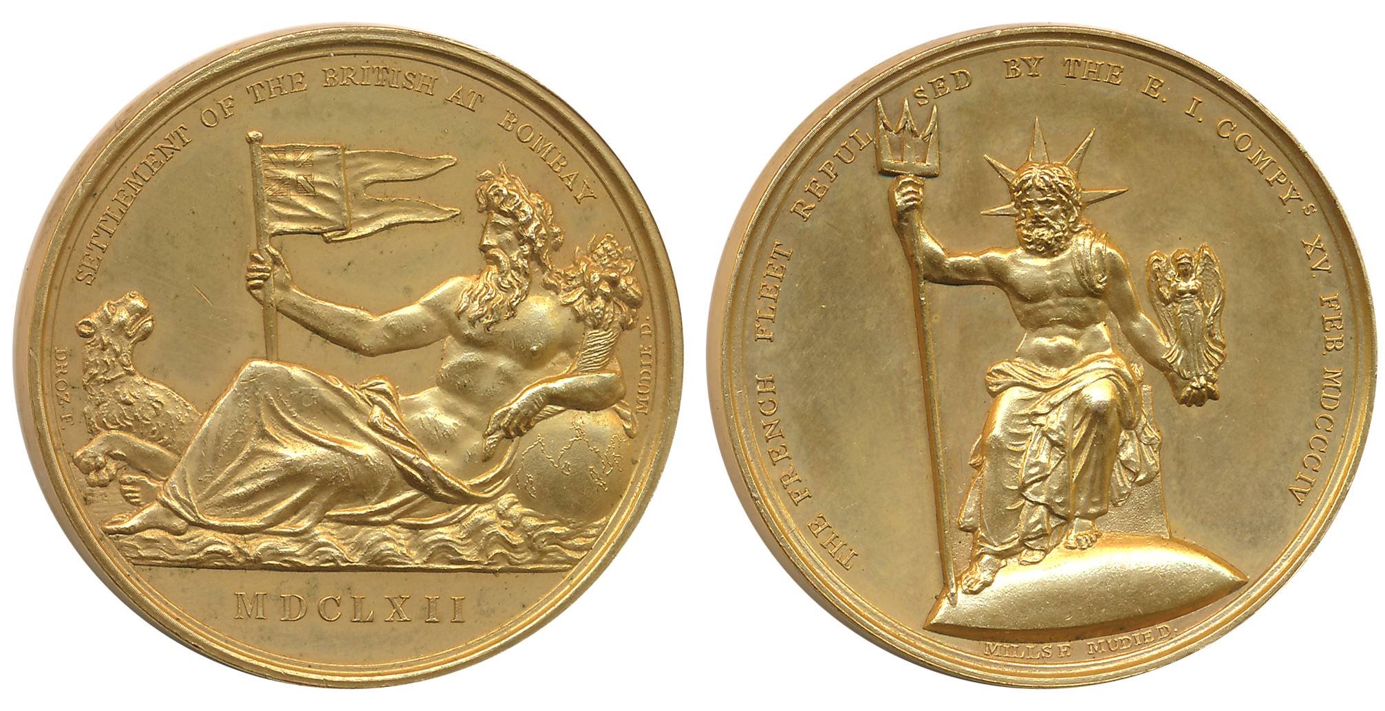 George III, Settlement of the British at Bombay, Gold Guilt Copper Medal, 39.26g, 1804, Ob