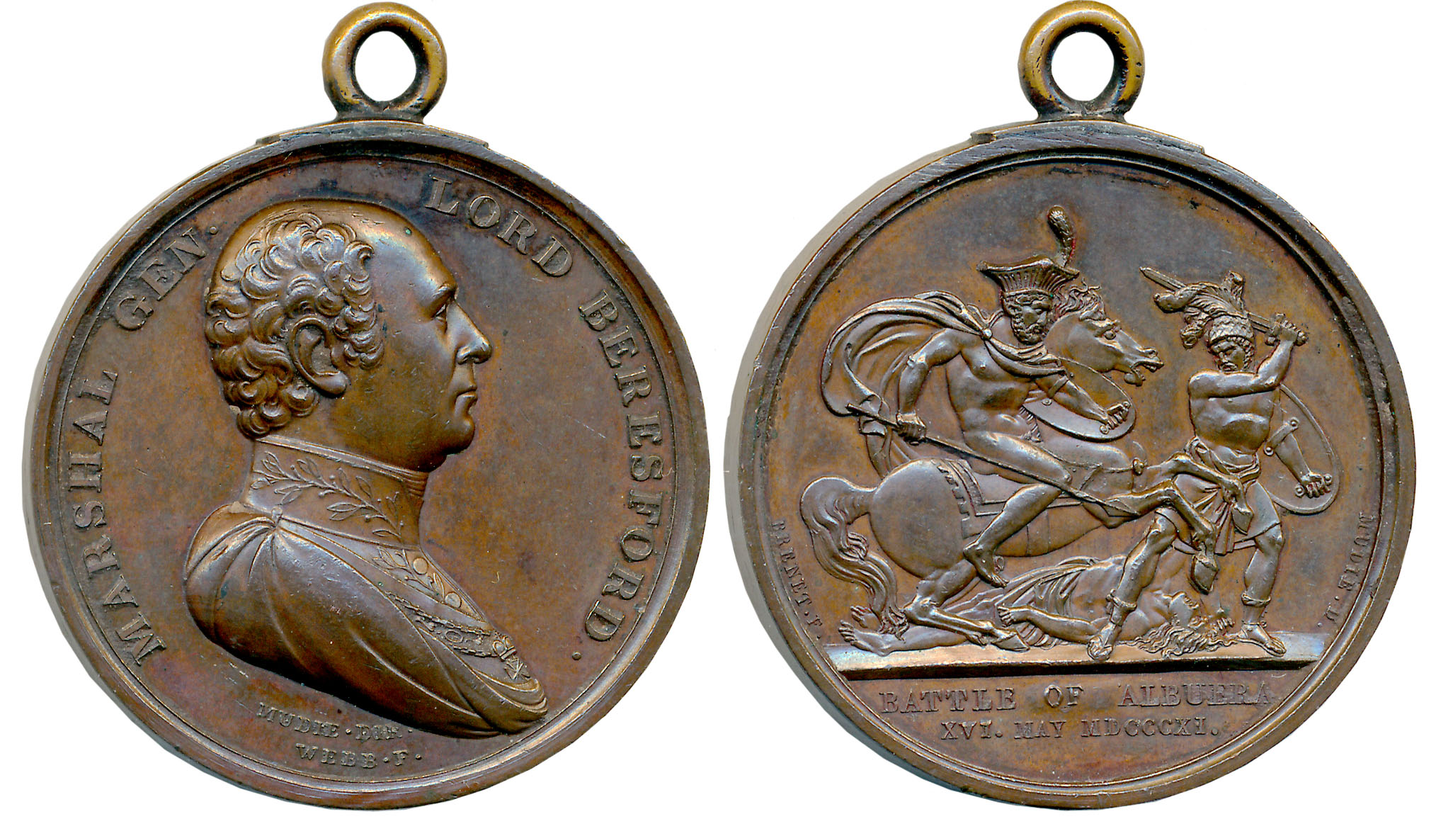 Battle of Albuera Medal, Copper, 37.45g, 1811, Obv: Bust of Marshal Gen Lord Beresford in 