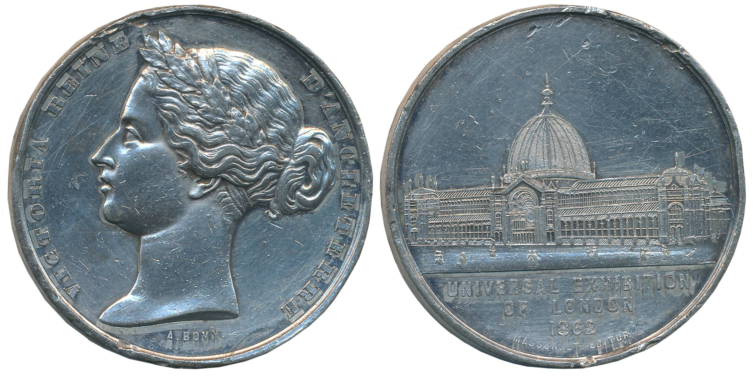 Victoria, Silver Medal, 47.48g, Universal Exhibition, London, 1862, Obv: Laureate head of 