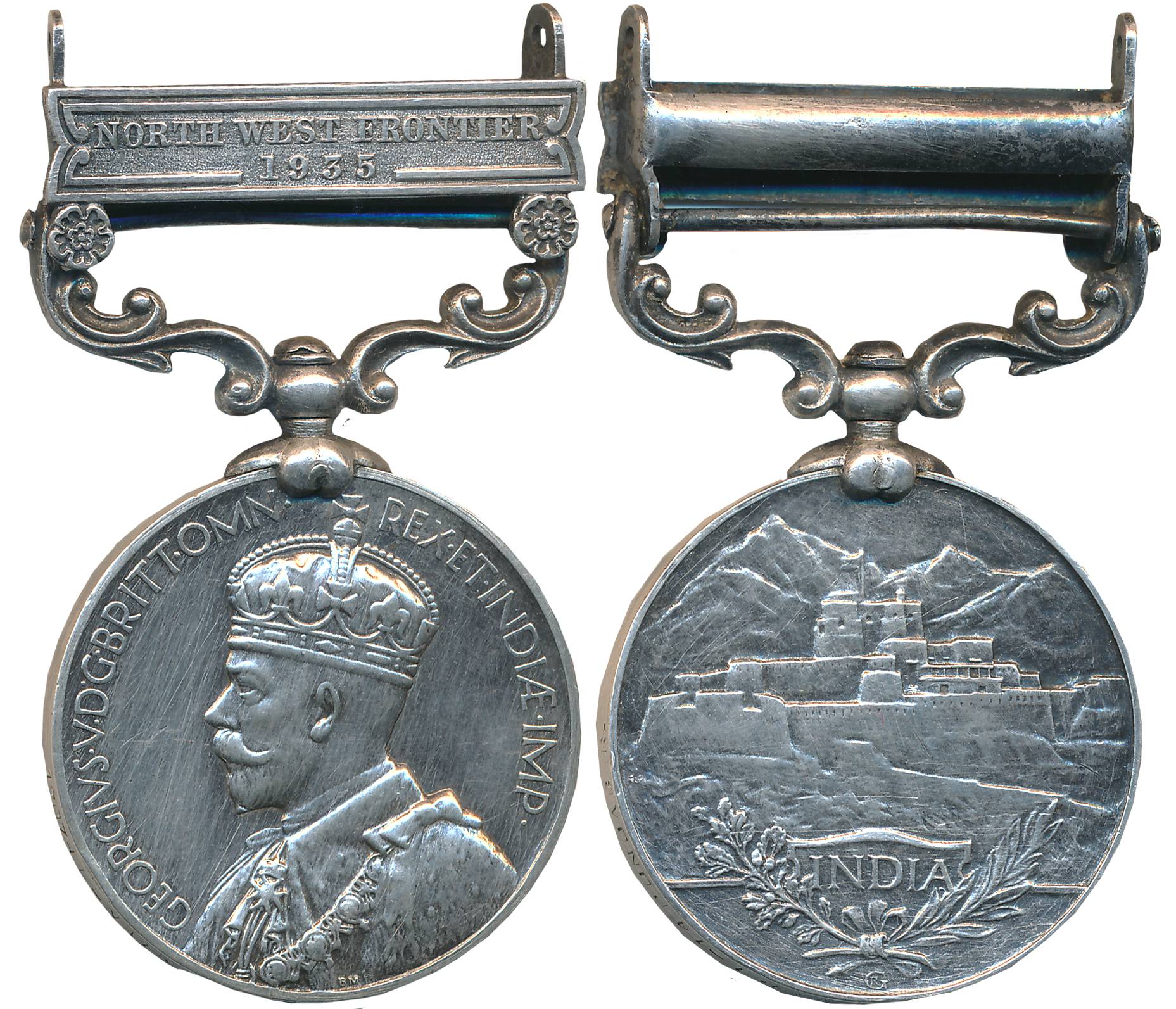 George V, India General Service, Silver Medal, 43.39g, North West Frontier 1935 Bar, Award
