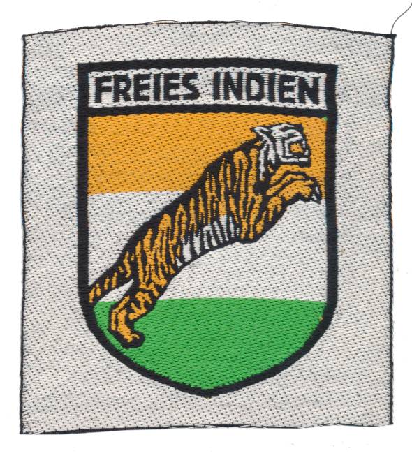Azad Hind cloth badge, 56.46g, comprising of the logo. Reverse jagged. Original weaving. E