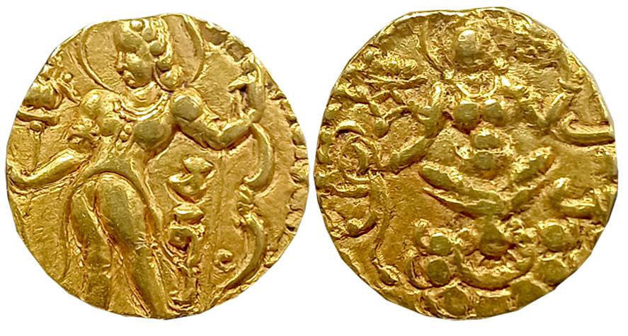 Guptas, Chandra Gupta II, Gold Dinar, 7.81g, “Archer” type, Obv: Nimbate king wearing Kush