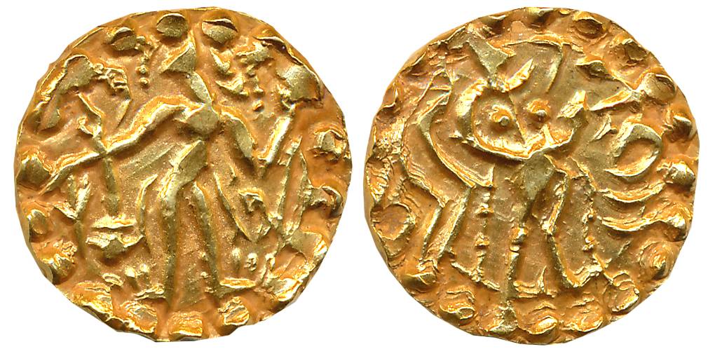 Post Gupta Bengal, Samatata region, Shri (dharanarata), Debased Gold Dinar, 5.67g, Obv: Ki