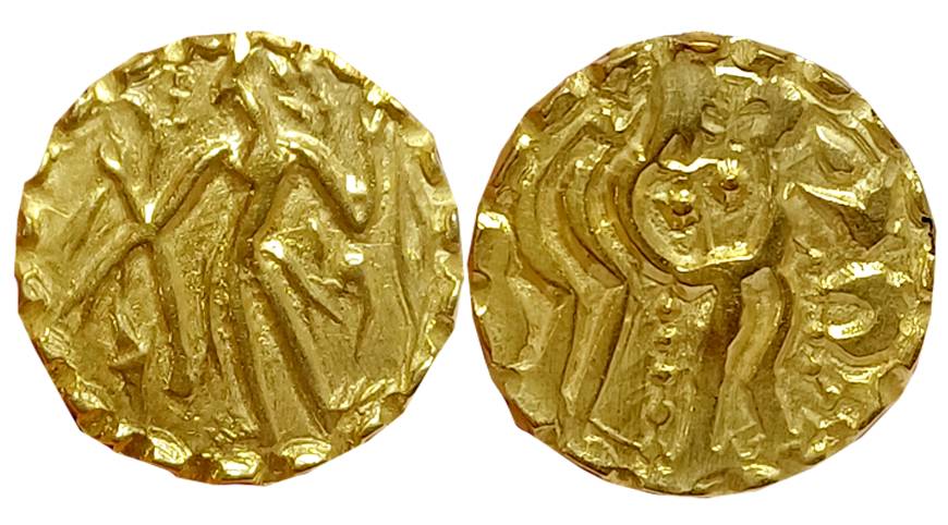 Post Gupta Bengal, Samatata region, in the name of Shri (dharanarata), Debased Gold Dinar,
