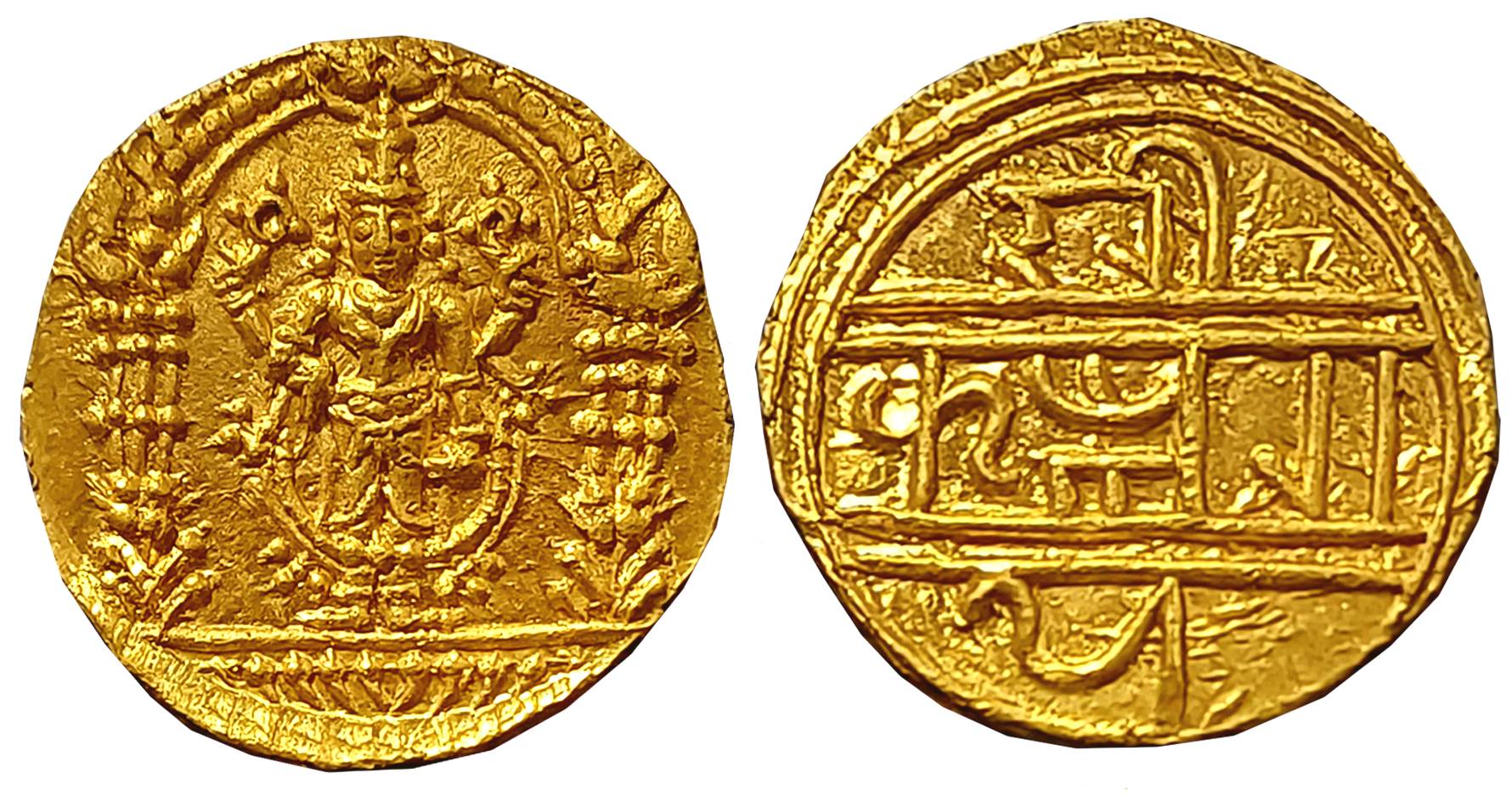 Vijaynagar Empire, Krishnadevaraya, Gold Dodda Honnu or Double Pagoda, 7.78g, Obv: Four-ar