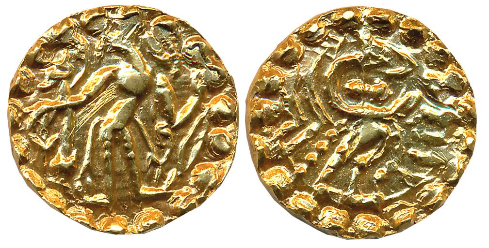 Post Gupta Bengal, Samatata region, Shri (dharanarata), Debased Gold Dinar, 5.53g, Obv: Ki