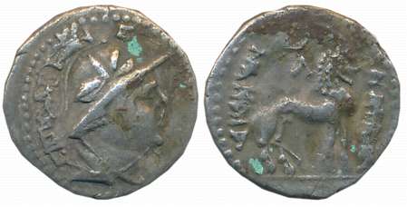 Yuezhi, Sapalbizes (Sapadbizes), Silver Hemidrachm, 1.59g, Obv: Helmeted bust to right, Gr