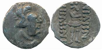 Kushans, Kujula Kadphises, Silver Obol, 0.39g, “Heraus” type, struck in the Transoxiana/Ba