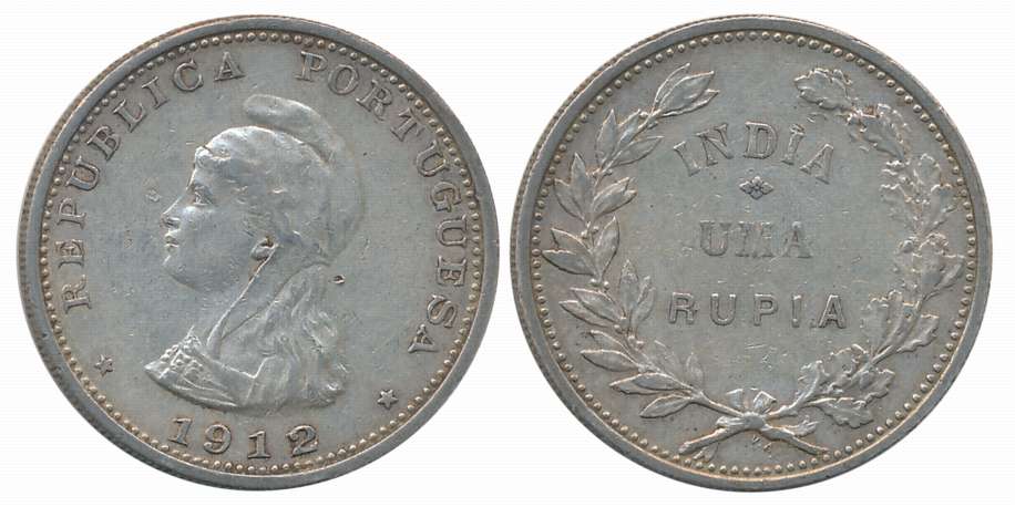 Silver 1 Rupee, 1912 on 1911, Obv: Liberty head to left, Rev: Denomination within wreath (
