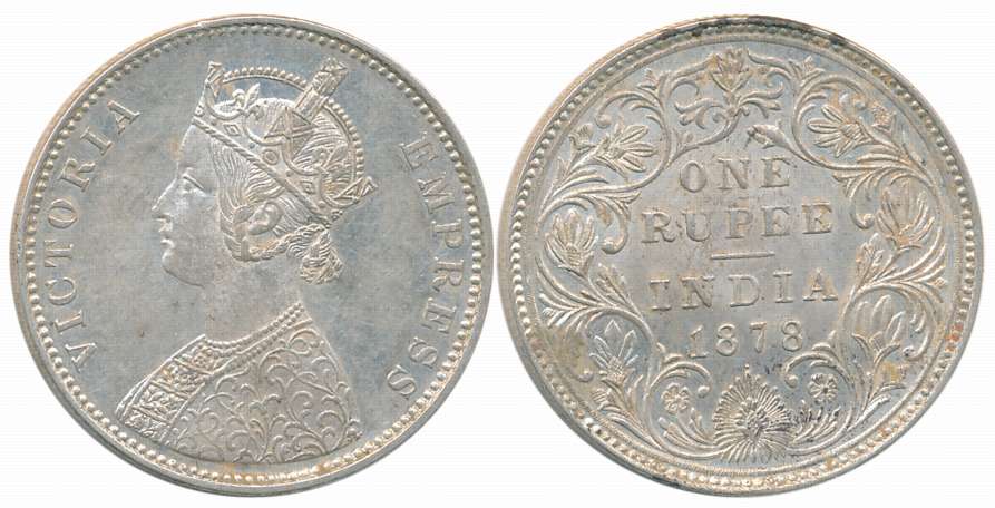 Victoria Empress, Silver Rupee, 1878, Bombay Mint. About uncirculated.