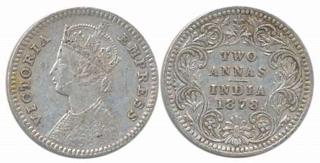 Victoria Empress, Silver 2 Anna, 1878, Calcutta Mint. About uncirculated.