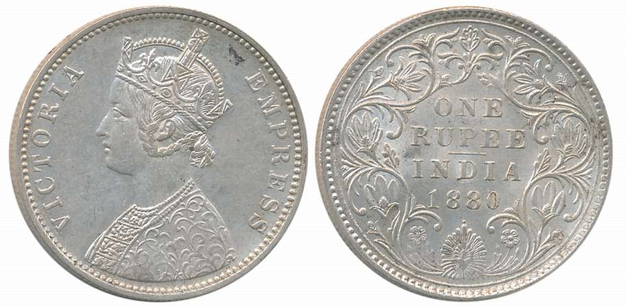 Victoria Empress, Silver Rupee, 1880, Bombay Mint. About uncirculated.