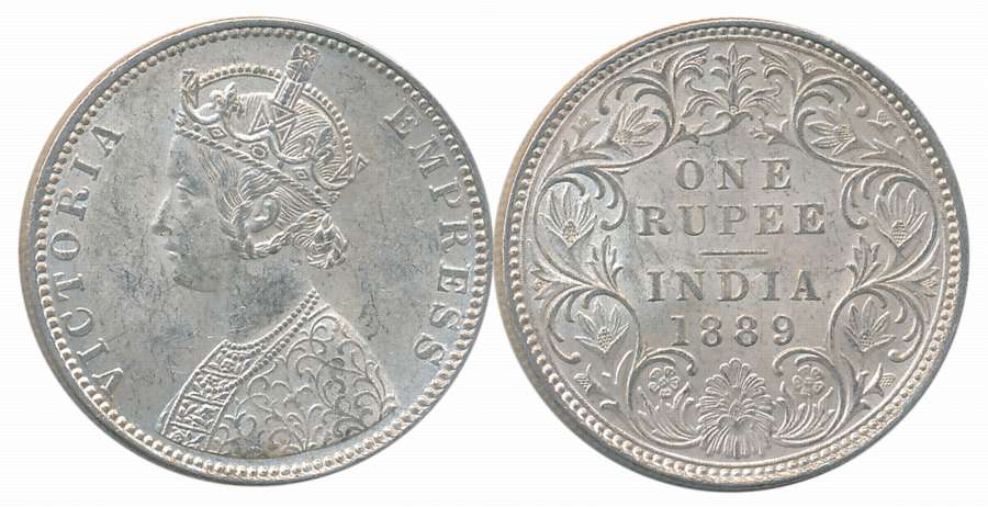 Victoria Empress, Silver Rupee, 1889, B incused. About uncirculated.
