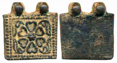 Rajgir, Cast Copper, 2.58g, “Flower” type, Uniface, Beautiful flower within dotted double 