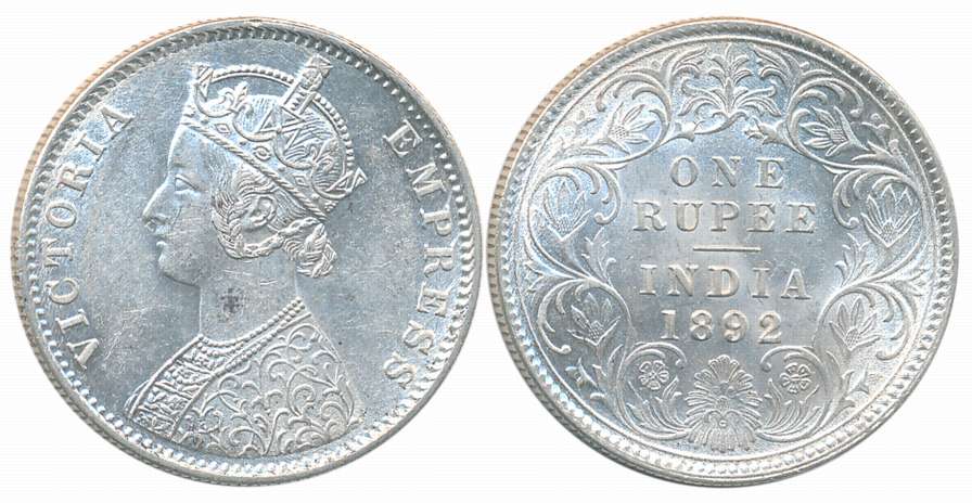 Victoria Empress, Silver Rupee, 1892, Calcutta Mint. Uncirculated.
