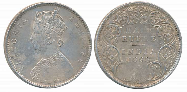 Victoria Empress, Silver 1/2 Rupee, 1898, Bombay Mint. Very fine+.