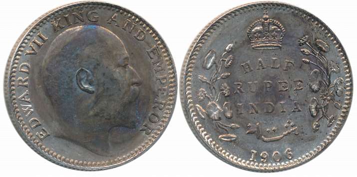 Edward VII, Silver 1/2 Rupee, 1906, Calcutta Mint. Tiny dent on neck on obverse otherwise 
