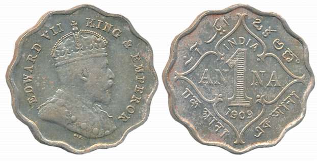 Edward VII, Copper Nickel, 1 Anna, 1909. Extremely fine.