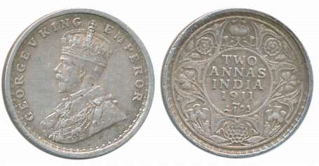George V, Silver 2 Anna, 1911, Calcutta Mint. About extremely fine, rare.