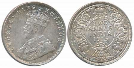 George V, Silver 1/4 Rupee, 1915, Bombay Mint. Uncirculated.