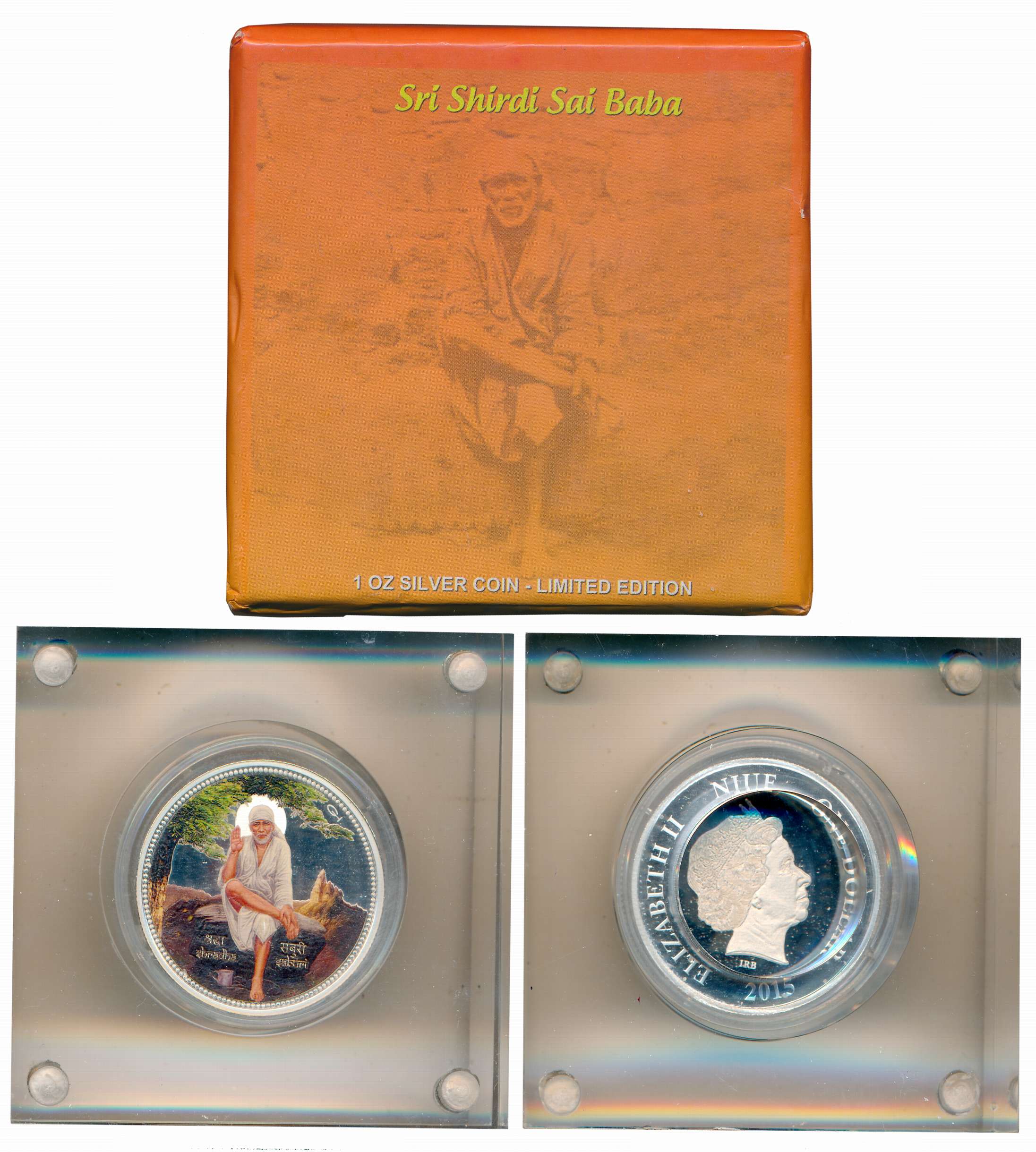 Niue Island, Elizabeth II, Silver 1 Dollar, 31.1g, Proof, 2015, “Sri Shirdi Sai Baba”, Hel