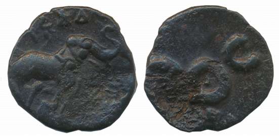 Satvahanas, Vasithiputra Siri Pulumavi, Potin, 2.16g, “Universal- Elephant” type, Obv: Ele