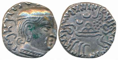 Western Kshatrapas, Damasena, son of Rudrasimha I as MahaKshatrapa, Silver Drachma, 2.12g,