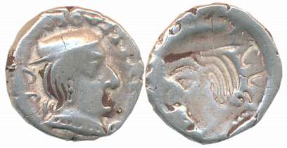 Western Kshatrapas, Silver Dracham, 1.78g, Error- Brockage Lakhi of obverse. Deep bold str