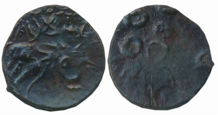 Laser Satavahanas of Banvasi region, Potin, 1.35g, Obv: Elephant facing right, Rev: Circle