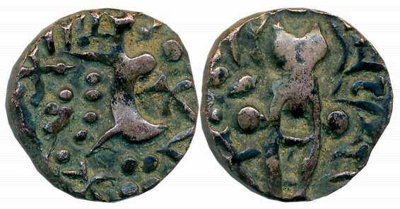 Karkotakas of Kashmir, Pratapaditya, Base Gold Dinar, 7.58g, Obv: Crude representation of 