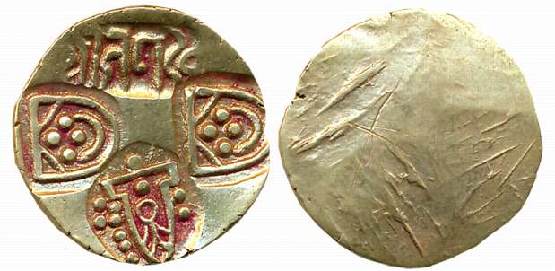 Paramaras of Vidarbha, Jagaddeva, Gold 4 Masha, 3.55g, Uniface, four punches bearing the D