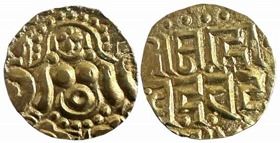 The Gahadavalas of Kasi, Govinda Chandradeva, Debased Gold Dinara, 3.99g, Obv: Goddess Lak