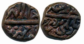 Akbar, Copper 1/8 Dam- Damri, 2.51g, “Jalalahu” type, Delhi Mint, Ilahi Month Mihir, Year 