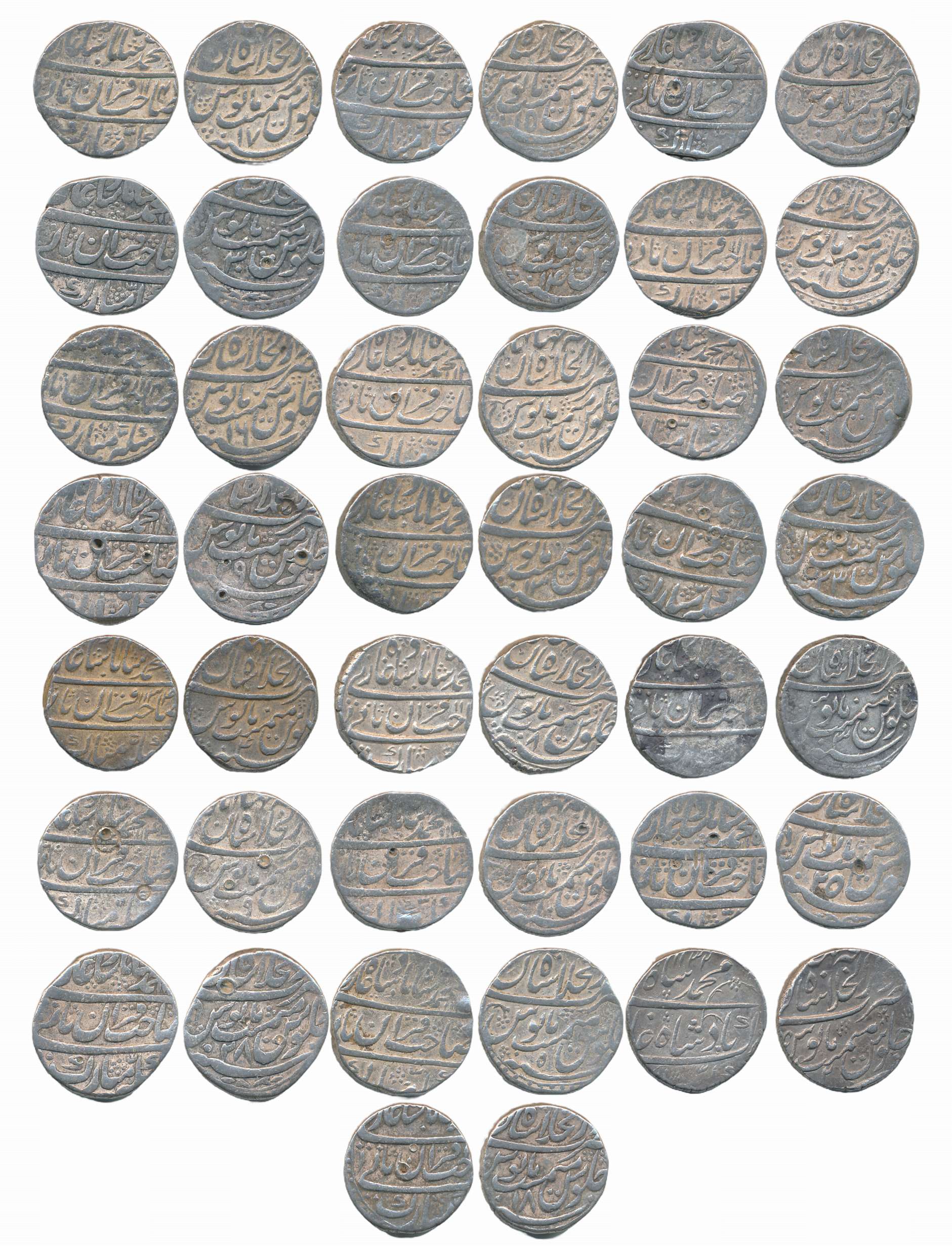 Muhammad Shah, Silver Rupees (22), all different RY, Dar ul Khilafat Shahjahanabad Mint, R