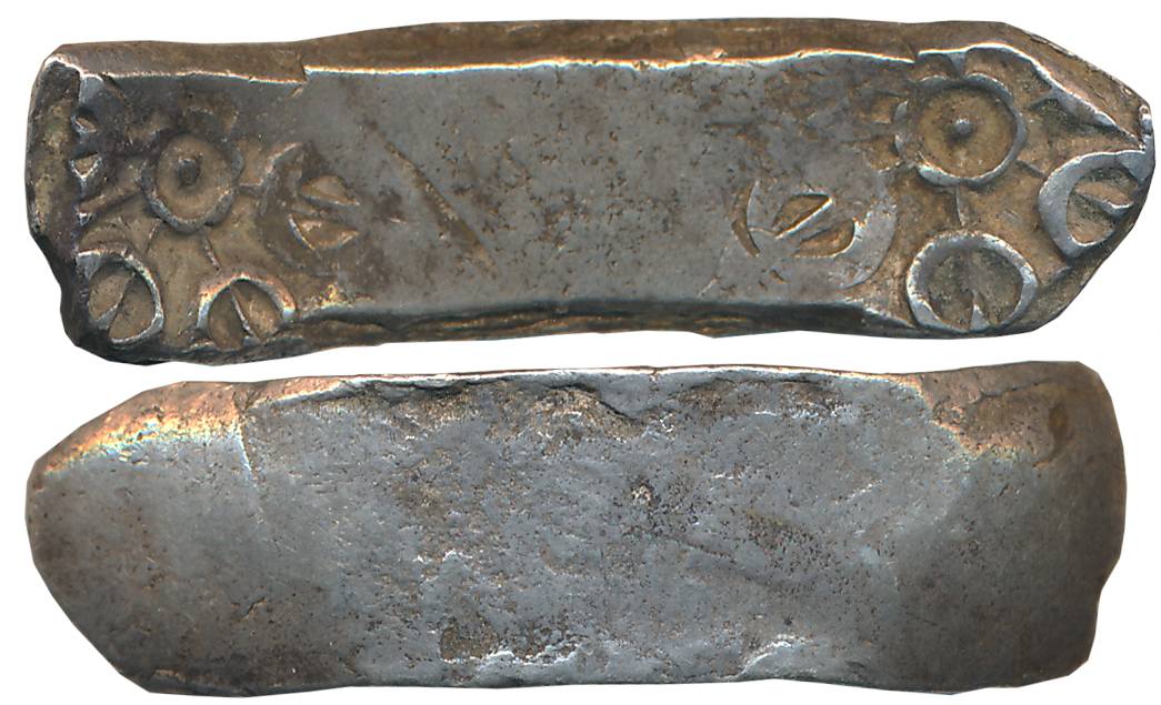 Punch Marked, Attributed to Gandhara Janapada, Silver Bent Bar, 11.23g, Uniface, Six armed