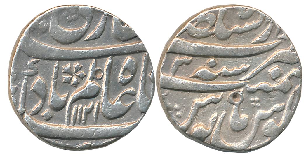 Shah Alam, Silver Rupee, 11.42g, Dar ul Sultanate Lahore Mint, AH 1121/ RY 3 (KM# 347.13).