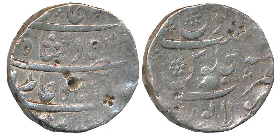 Shah Alam, Silver Rupee, 11.45g, Sholapur Mint, AH 1123, (KM# 348.32). About very fine.