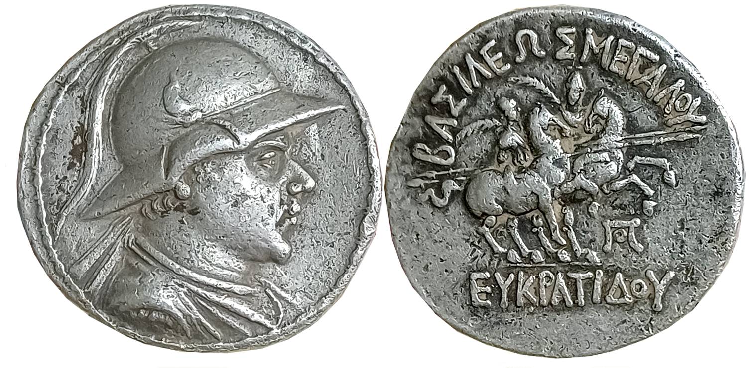 Graeco Baktrian, Eukratides I, Silver Tetradrachm, 16.88g, Obv: Diademed bust of Eukratide